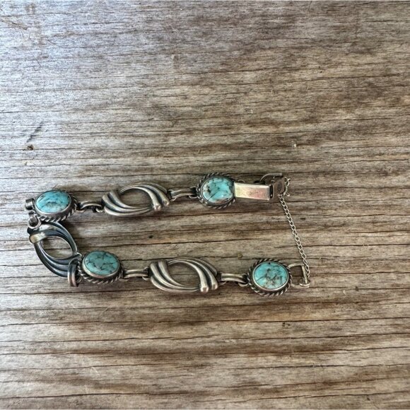 Vintage Van Dell Sterling Silver And Faux Turquoise Bracelet 9.48g - Picture 2 of 6